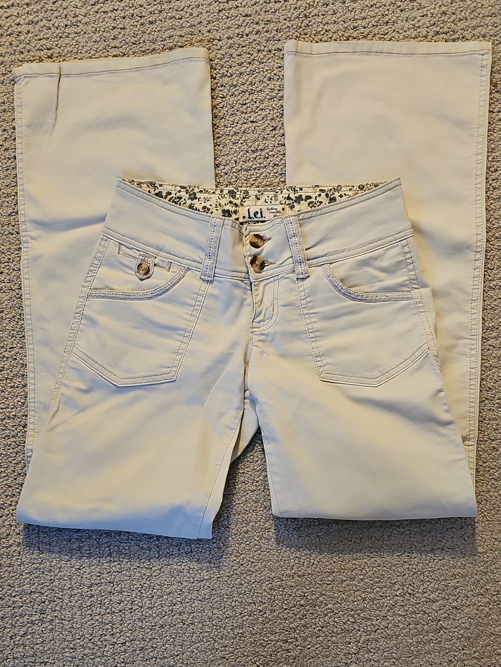 lei Women's Cream Straight-Leg Light Weight Pants with Double Button Front